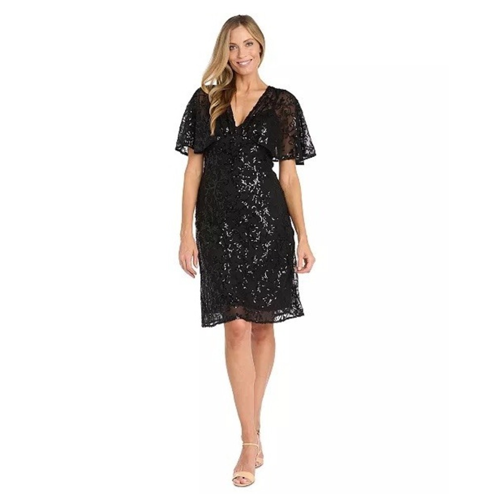 NWT R&M Richards Sequin Elegance Flutter Sleeve Cocktail Dress 6 $169